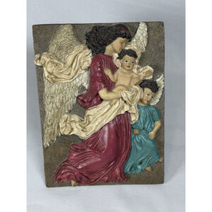 Vintage? Angel With Children Wall Art Plaque Tile With Stand Christian Holy 3D